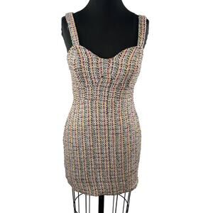 JUST ME Multicolor Tweed Knit Sweetheart Neck Sleeveless Bodycon Mini Dress S